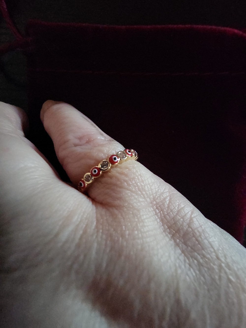 Gold Red Eye Beaded Stackable Ring